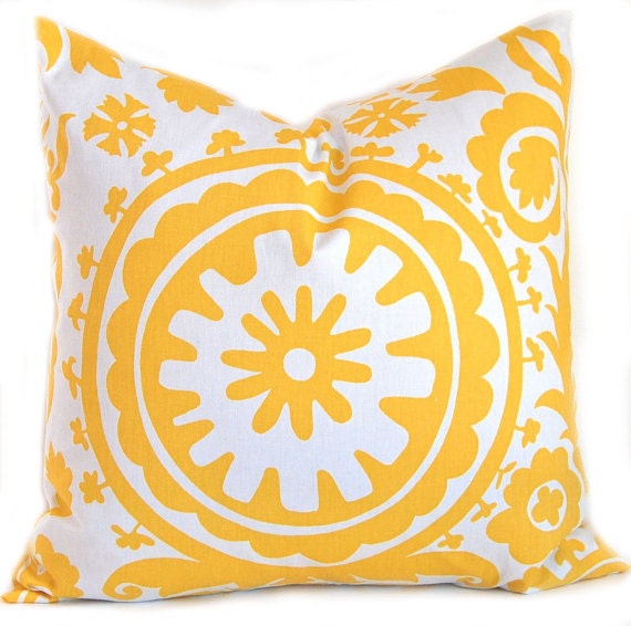 MEMORIAL DAY SALE Yellow PIllows Decorative Throw Pillows Accent Pillows Corn Yellow Suzani Twill Pillow Covers 18 x 18 Inches
