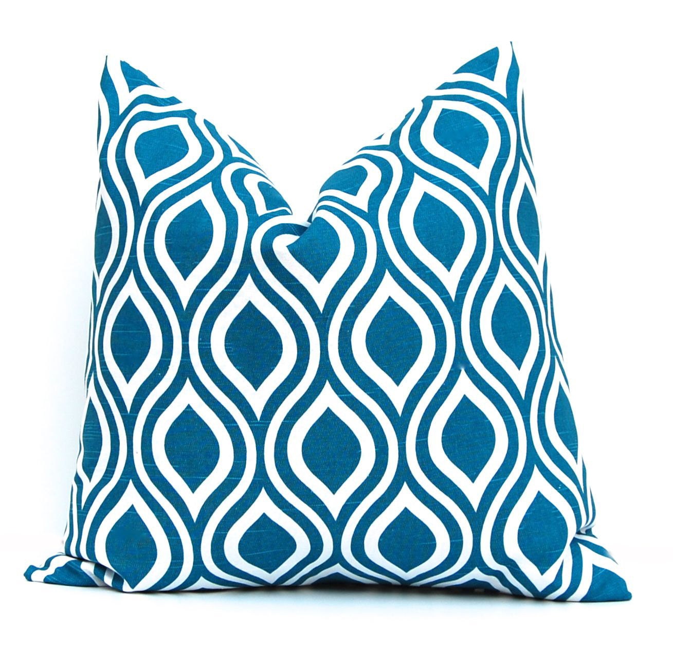 Decorative Throw Pillow Covers 24 x 24 Deep Turquoise on White Slub Nicole by Premier Prints