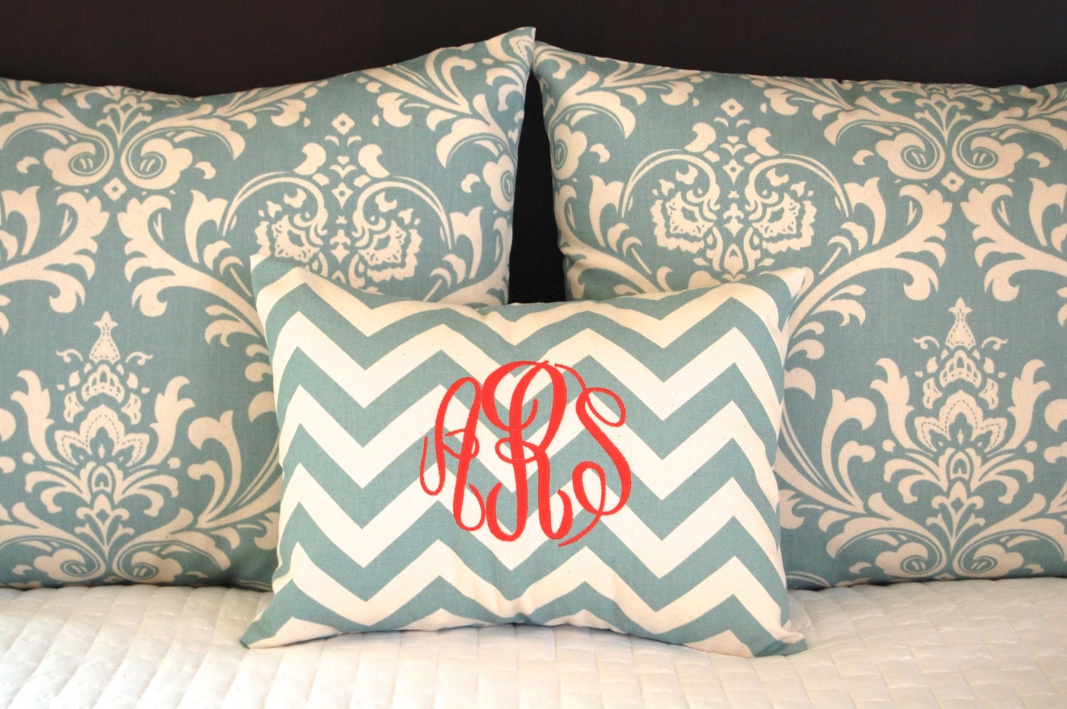 Pillow Shams Village Blue Bedding Decorative Throw Pillow Covers Standard Full Queen Bedding 19 x 25 Includes Monogrammed Pillow Cover