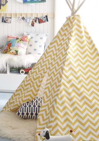 Child Toddler Kid's Play Teepee/Tent Hideaway in Zig Zag Chevron Ash Corn Yellow White