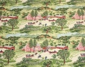 Rare "Checkerboard House" Grandma Moses Vintage Barkcloth - 47 Inches by 19 Inches