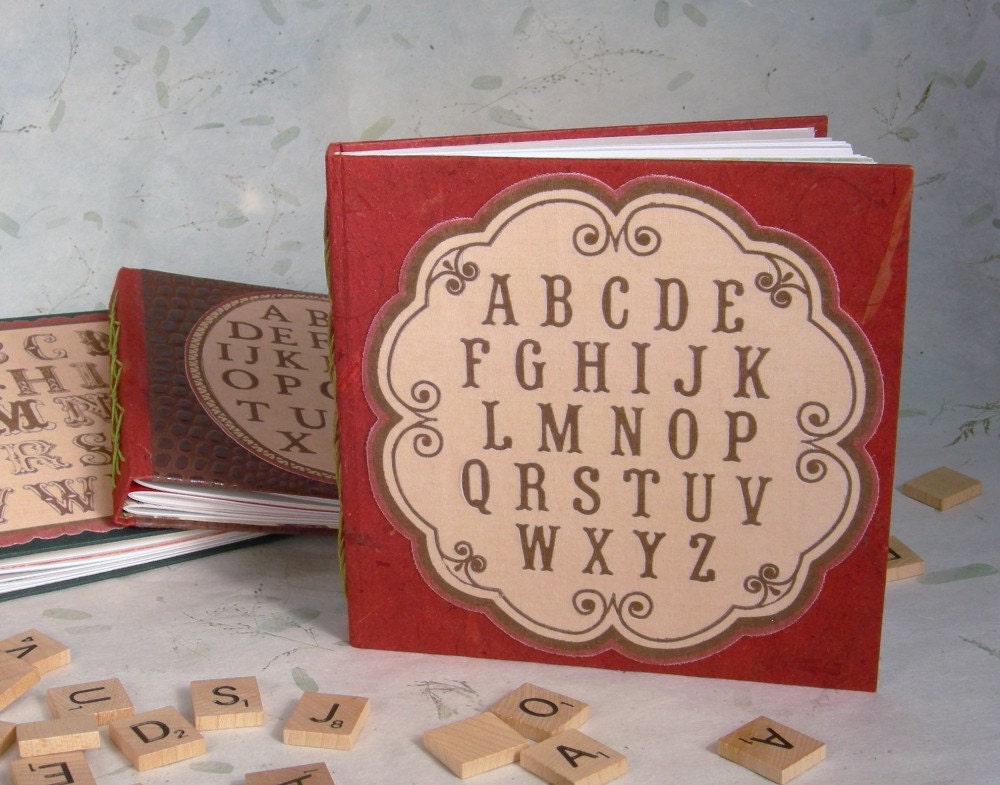 Alphabet A-Z Fabric Sampler Longstitch Bound Book w/Deep Red Mulberry Cover