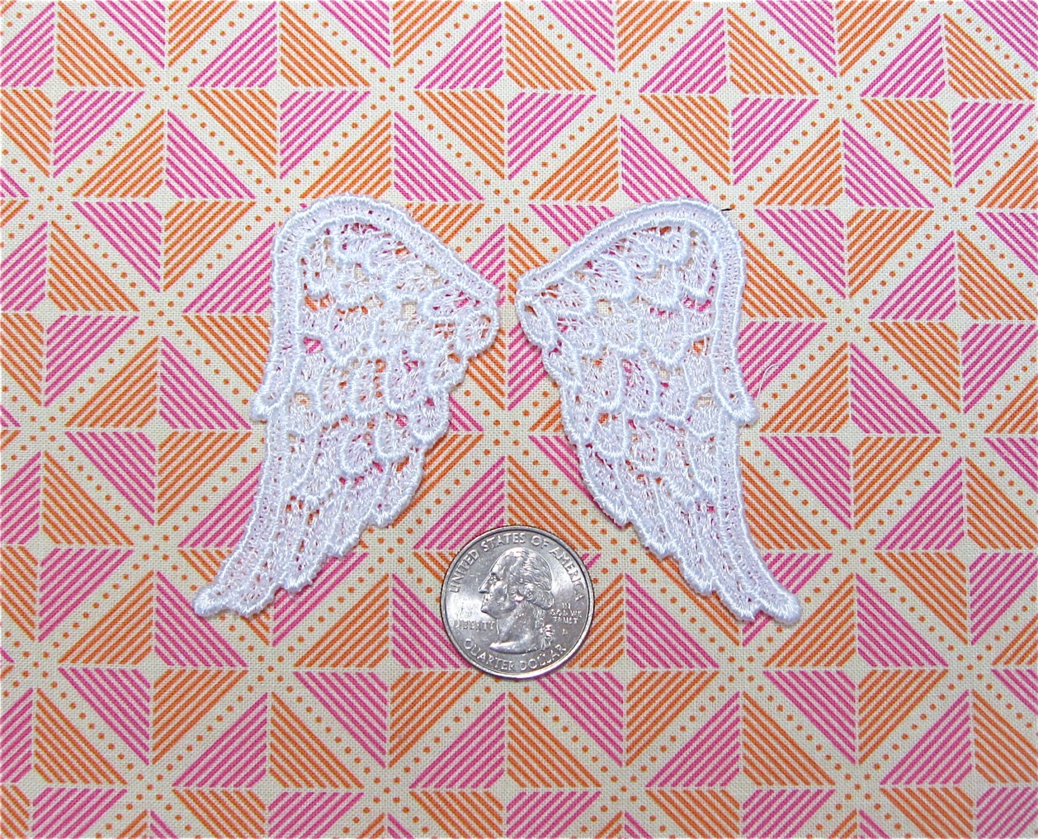 SMALL Venice Lace White Wings Appliques Angel Fairy Cherub Wings PAIR