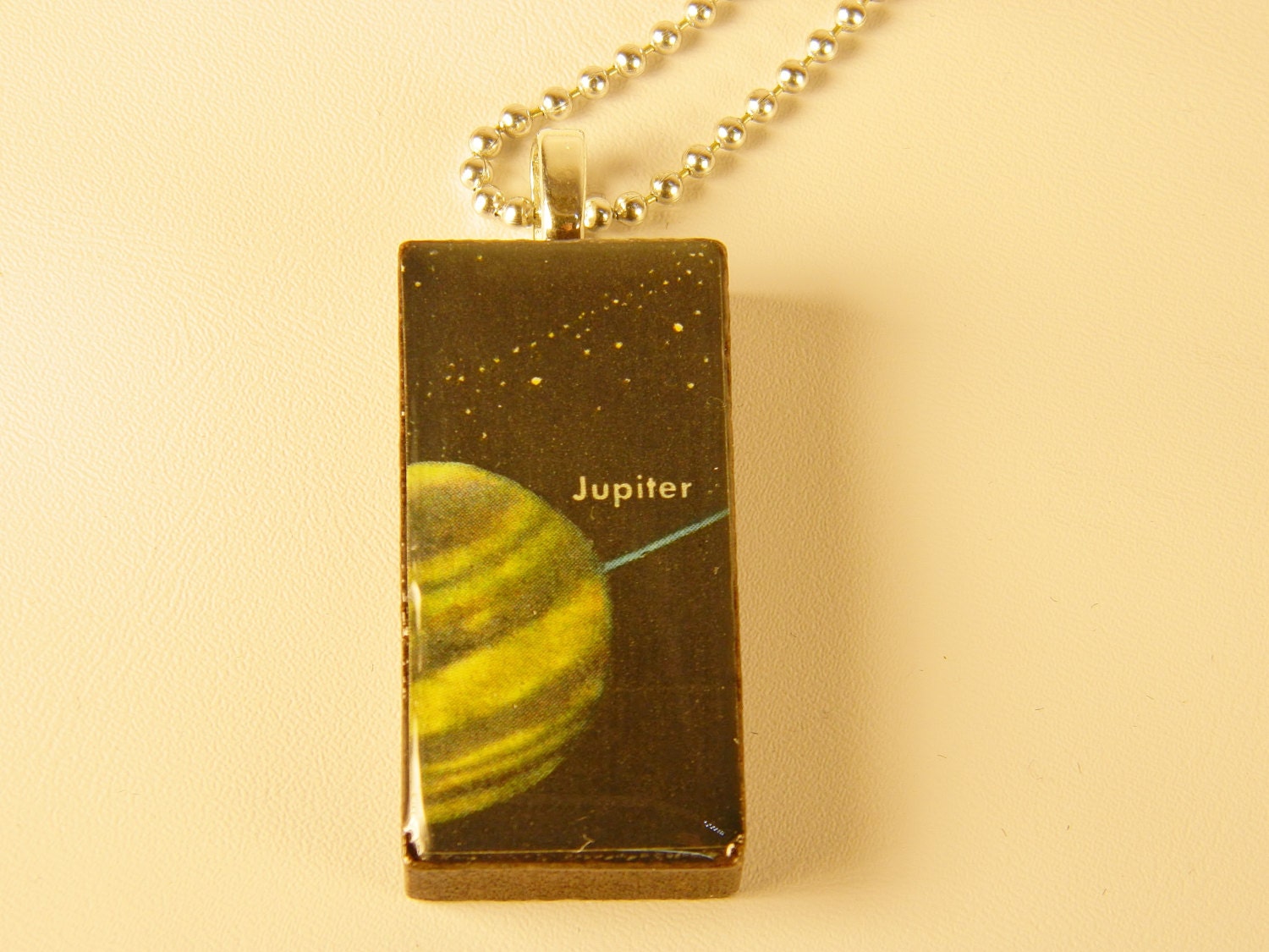 Jupiter Pendant - Recycled Domino - Vintage Science Book Illustration