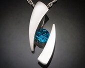 London blue topaz pendant - December birthstone - statement necklace - Argentium silver - eco friendly - contemporary jewelry - 3489