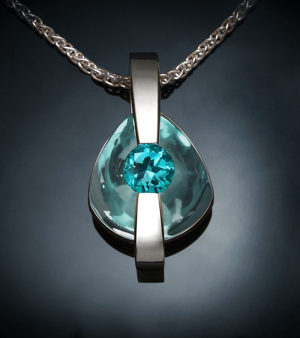 statement necklace - blue topaz pendant - birthstone - eco-friendly silver - turquoise blue - contemporary jewelry - 3502