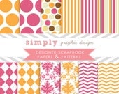 Tangerine and Blush Mixed Medley Digital Scrapbook Paper Collection for Personal and Commercial Use