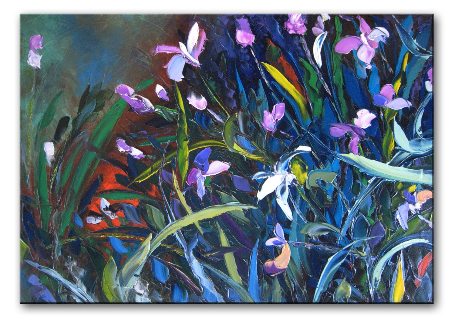 Pink orchids - FREE SHIPPING - Large 39"x28" Original Oil Painting - ready to hang palette knife impasto SOLOMOON