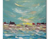 Windy bay  -  FREE SHIPPING - Original Oil Painting - by SOLOMOON - gallery fine art 16x16 impasto square