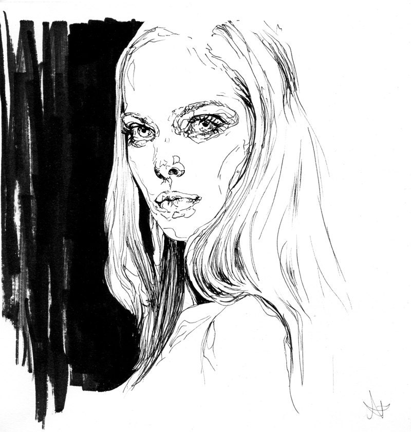 Original Pen Drawing "Tanya" 16x17cm
