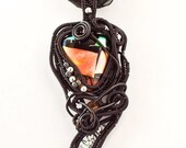 OOAK Golden orange and green dichroic glass gothic pendant
