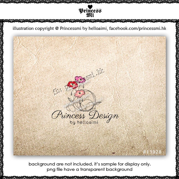 Custom Premade Logo Design - sketch style illustration Poppy three poppies with ball by princess mi photography business logo1192-8
