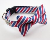 Red White Blue Stripes Dog Bow Tie Collar