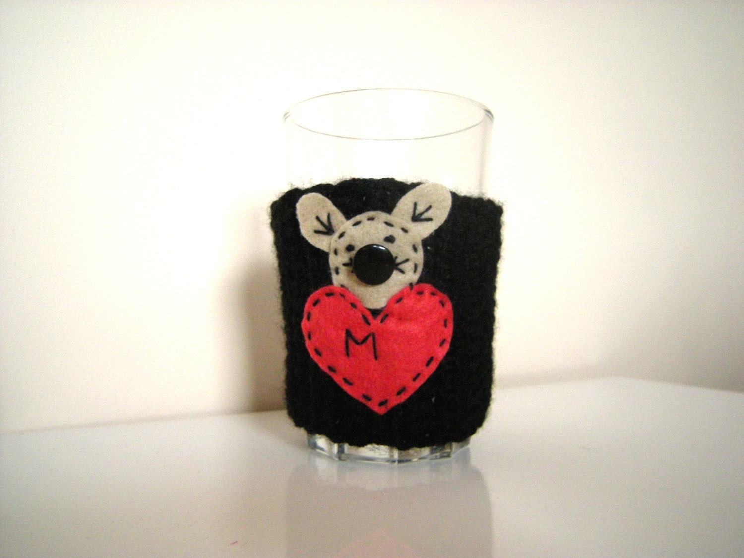 Black Red Heart Mouse Coffee Cozy, Coffee Mug Cozy, Neutral cup cozy ,Coffee Cozy Sleeve