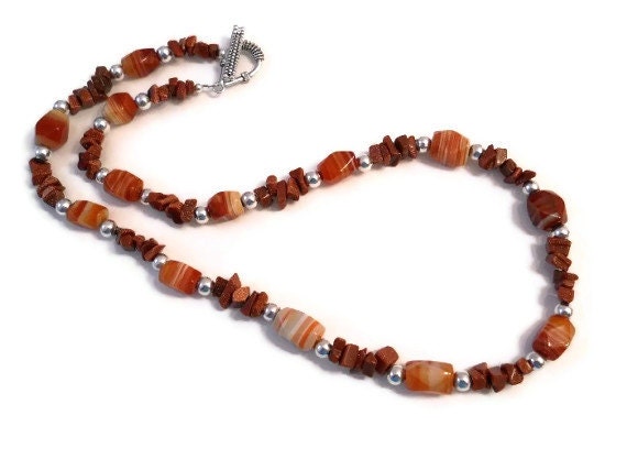 Earth Tone Cinnamon Rust Stone Necklace / Boho / Modern / Unisex