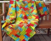 Bright Colors Handmade Throw or Sofa Quilt