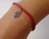 Hamsa Hand Bracelet - Hamsa Charm Bracelet, Leather Bracelet, Gift for her, Filigree Fatima Hand, Custom Color Bracelet, Good Luck Jewelry