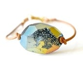 OOAK Faceted Blue Gold Titanium Druzy Leather Bracelet -01-