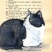 Balck and White Cat - Original Watercolor Painting - on Antique Book page 8 1/2 x 5 1/2 inch