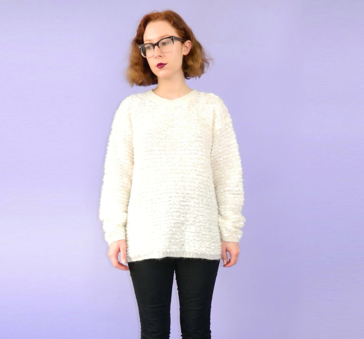 1990s Oversized Jumper Fuzzy White Mohair Medium