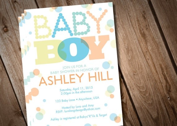 DIY Digital Modern Polka Dot Baby Boy Baby Shower Invitation Il_570xn