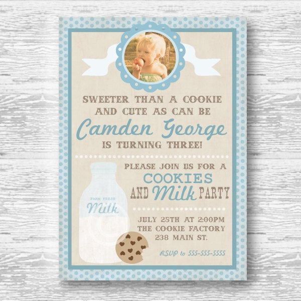 Vintage Cookies and Milk Invitation for Birthday Party or Baby Shower - Boys DIY Printable Invite by BeeAndDaisy Il_570xn