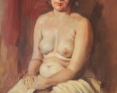Antique French Nude Portriat Oil Painting Woman Female realism 20 x 24