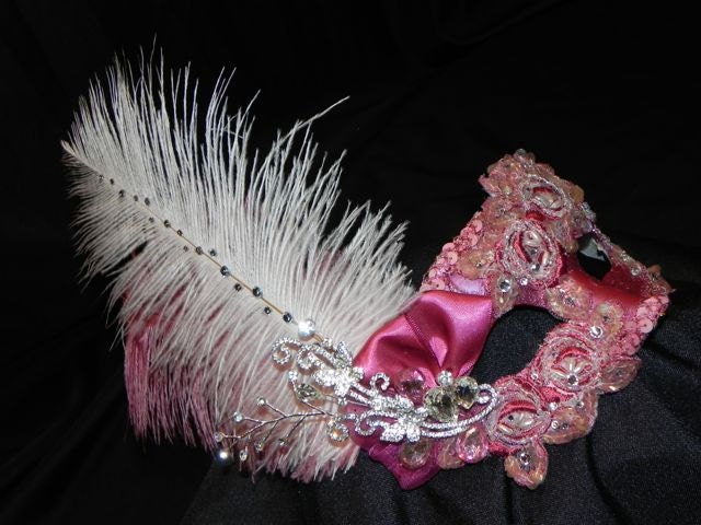 Lace Masquerade Mask in Dusty Rose, Blush and Silver