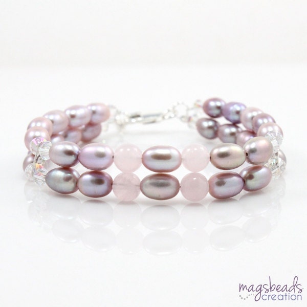 Mauve Pearl Bracelet, Mauve Pink Bracelet, Bride, Bridesmaid Jewelry, Romantic Pink, Pearls Beaded, High Fashion, Wedding, Timeless, Classic