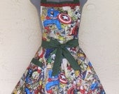 Captain America Marvel Comic Action Heros Apron-Vintage- Full of Twirl Flounce-With a hint of Green -Only One-Ready to ship