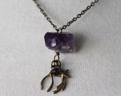 Make a Wish - Shooting Star, Wishbone, and Raw Amethyst Charm Necklace