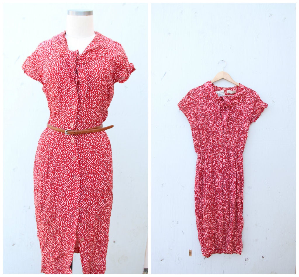 1980s Red Polka Dot Dress / medium