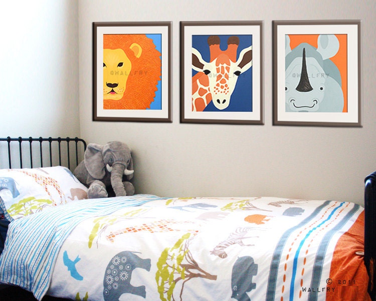 Jungle nursery artwork for children. Kids wall art, zoo animal prints Safari nursery theme. Any 3 11x14 Safari animal prints.