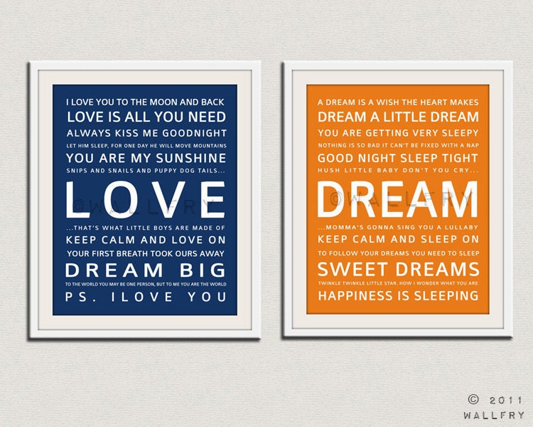 Nursery art print. Baby nursery decor. Art for children typography art for kids. Nursery wall quotes. Set of 2 - 11x14 Cliche print