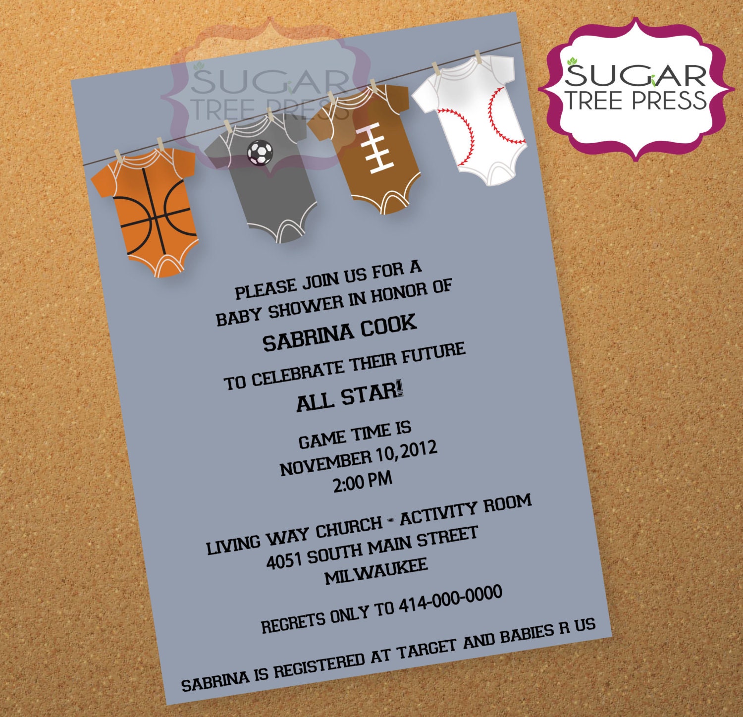 Onesie Sports Baby Shower Invitation-Printable
