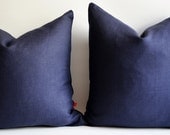 Sukan / 1 Piece Linen Pillow Covers Navy Blue, Decorative Throw Pillows, Navy Decorative Pillow Cover, Navy Blue Pillow, 24x24 pillows