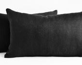 Sukan / 1 Black Linen Pillow Covers - Black Decorative Throw Pillow Covers - Black Pillow - Black Bolster - Lumbar Pillow  - 16x24 pillow