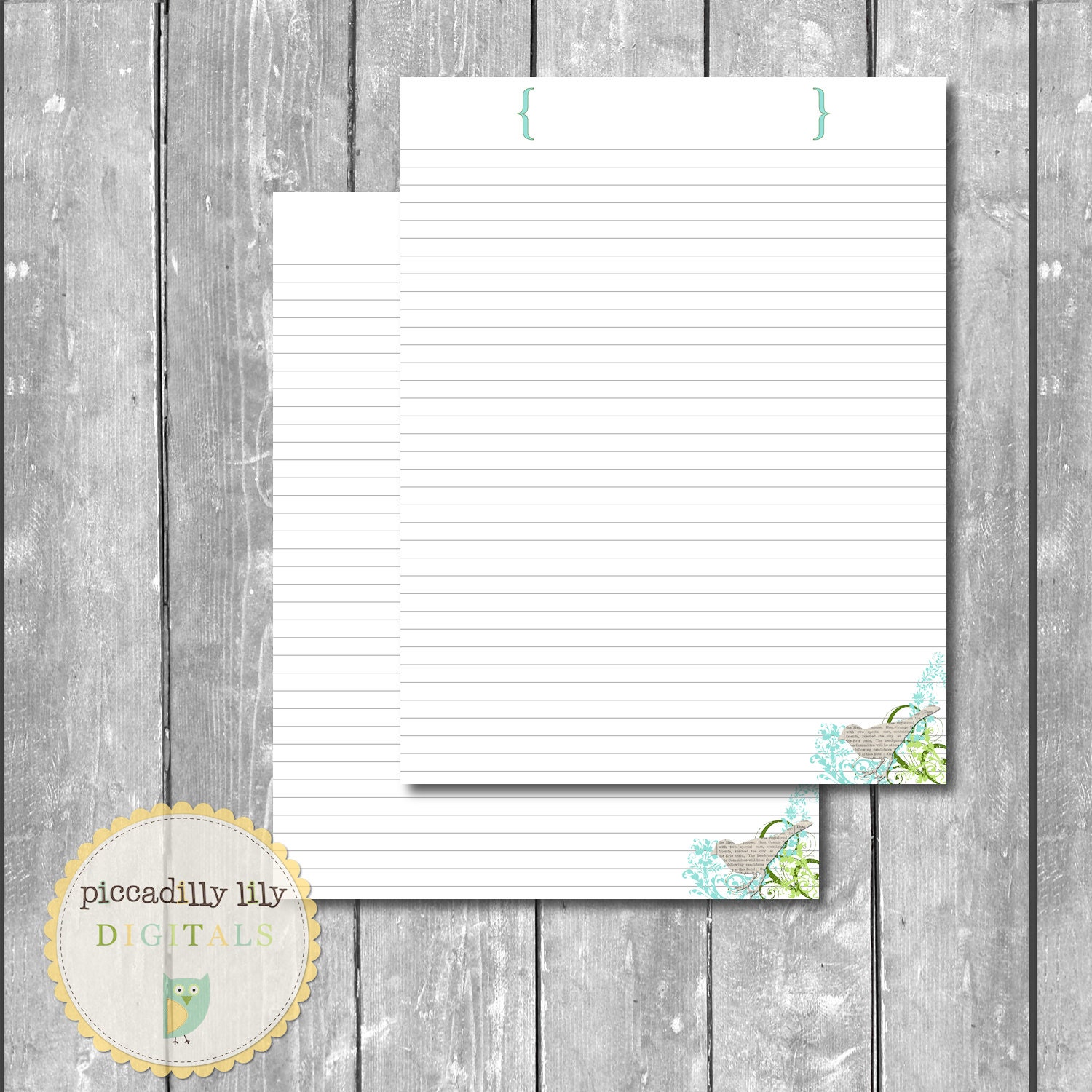 Instant Download -- Casual Bird Digital Printable Notebook Journal Stationery Lined Paper Set 8.5x11 -- Self-Print