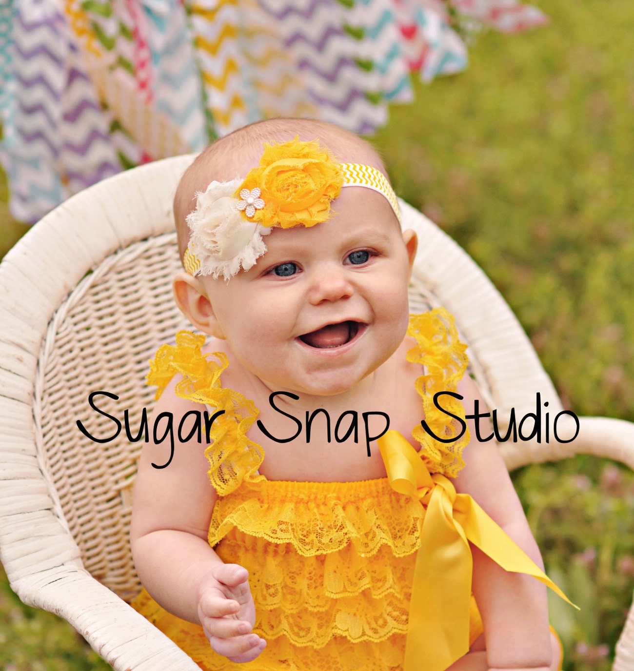 Sunshine and daisy combo- yellow and white shabby headband-  Headband - Chic Shabby Yellow chevron headband