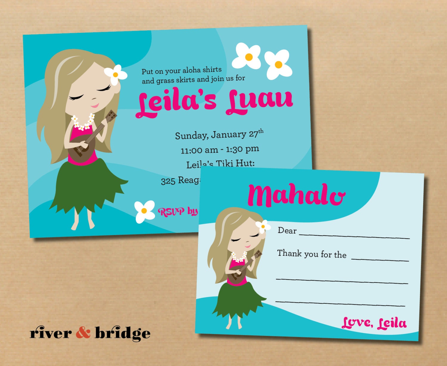 birthday luau // printable party invitation and thank you card