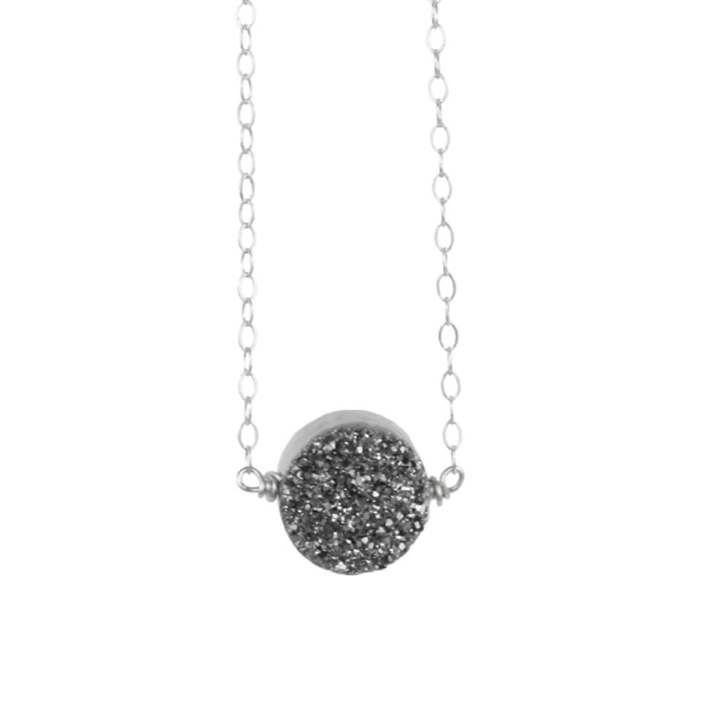 Silver Druzy Stone Necklace - Circle