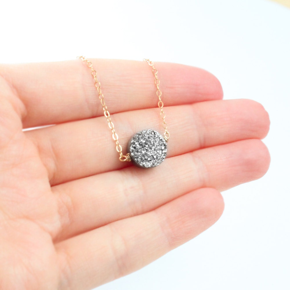 Silver Druzy Stone Necklace - Circle