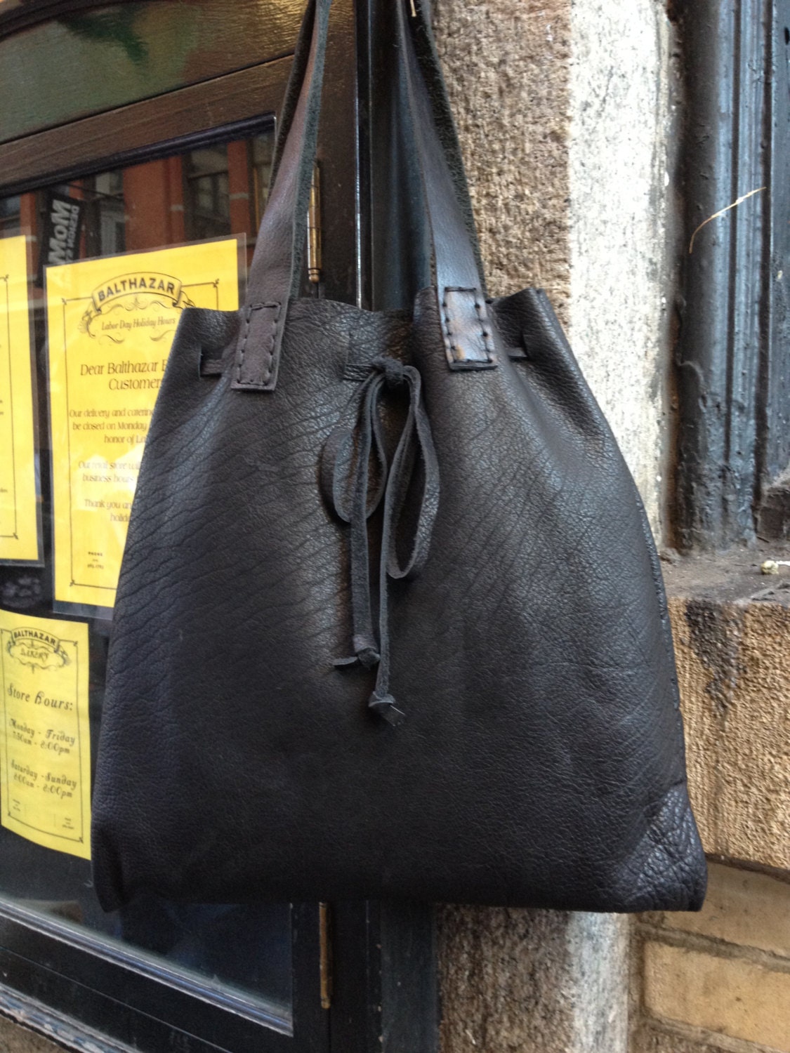 Slouchy leather tote - handmade in N.Y. hand stitched by Aixa