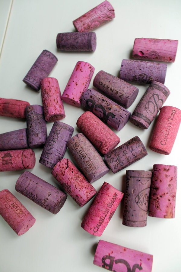 Craft Wine Corks - purple and pinks corks - eco crafting supply, DIY 24 craft corks - oak wine corks