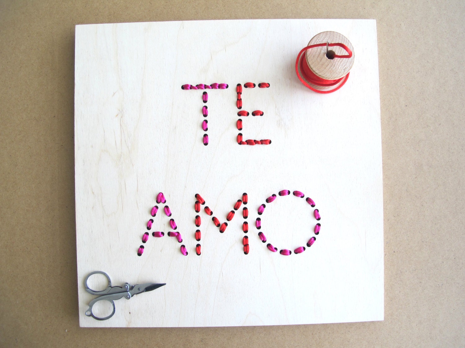 te amo laser cut and embroidered wall art