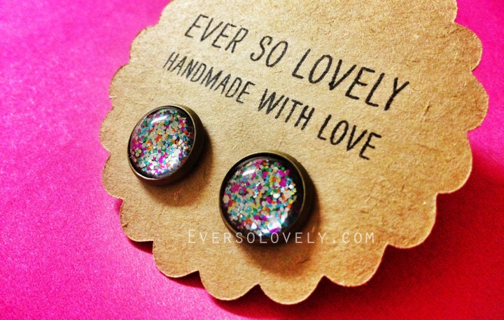 pink confetti sparkly metallic earrings - nickel free - summer nights and starry skies - handmade