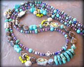Turquoise Necklace, Long Multi Strand Gemstone Necklace, Statement Necklace, Southwest Jewelry