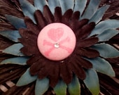 ADORABLE Zebra Black and Blue Flower Hair Clip with Skull