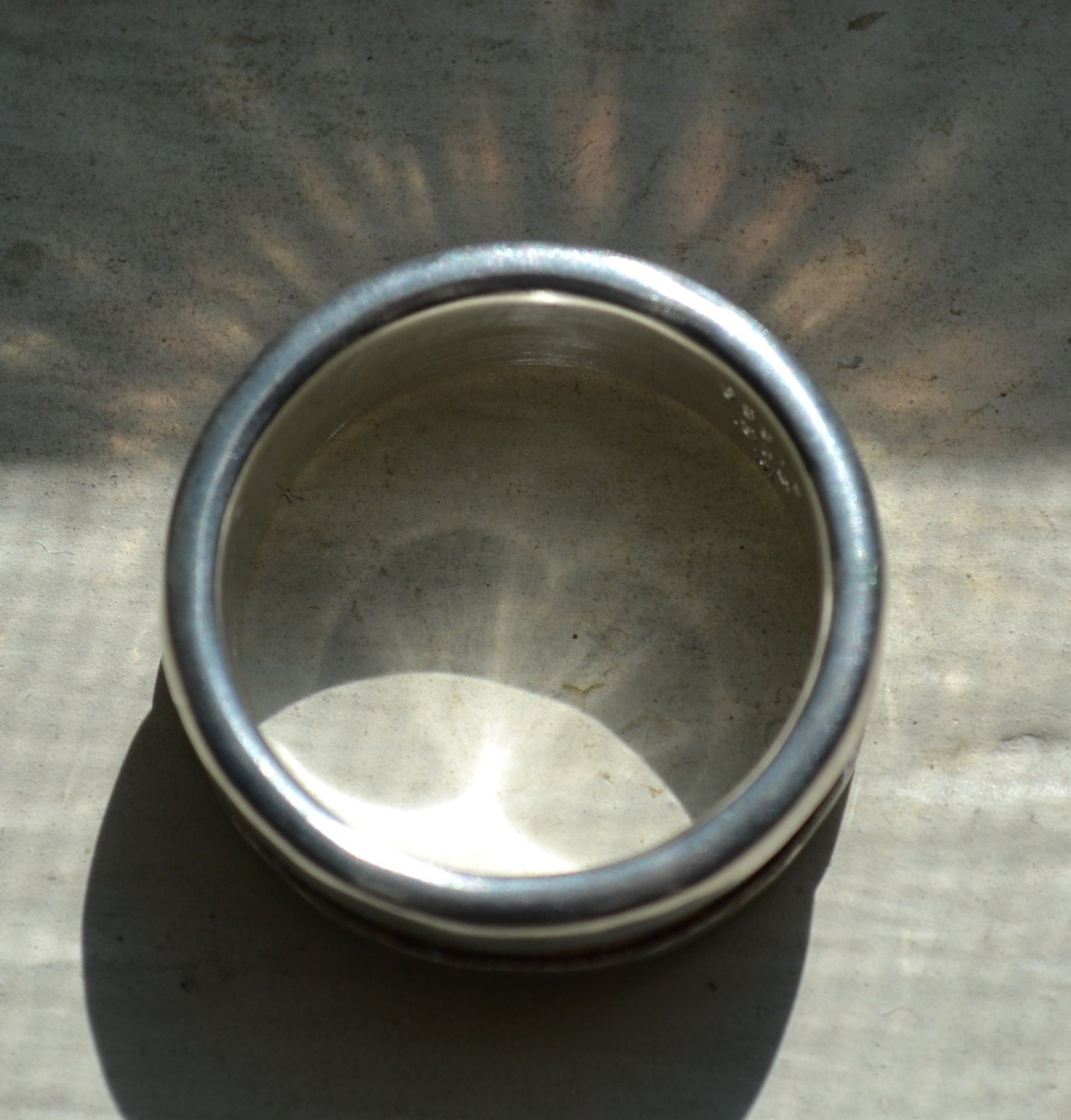 mens wedding band - rustic fine silver and copper - handmade hammered artisan designed wide band ring - manly ring - customized