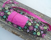 FREE SHIPPING- Yoga Bag in Brown and Pink Floral with a Zipper Pocket